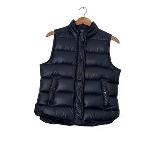 J Crew Women’s Vest S Navy Blue Shiny Down Feather Puffer Zip Snaps